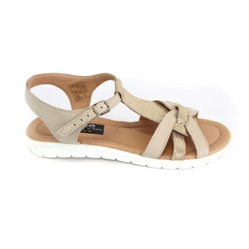 Sandale Joase din Piele Naturala Comode, Bej/Auriu Sandale Joase din Piele Naturala Comode, Bej/Auriu