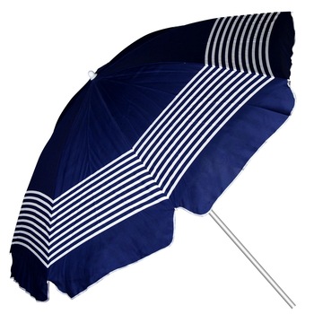 Umbrela rotunda albastra inchis cu dungi albe,pentru plaja si gradina,terasa,diametru 200cm Umbrela rotunda albastra inchis cu dungi albe,pentru plaja si gradina,terasa,diametru 200cm