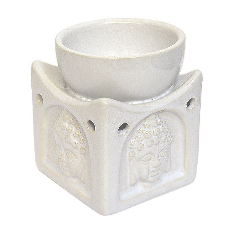 Suport ceramic pentru aromaterapie Templu Buddha alb, vas aroma ulei parfumat, e-palosanto