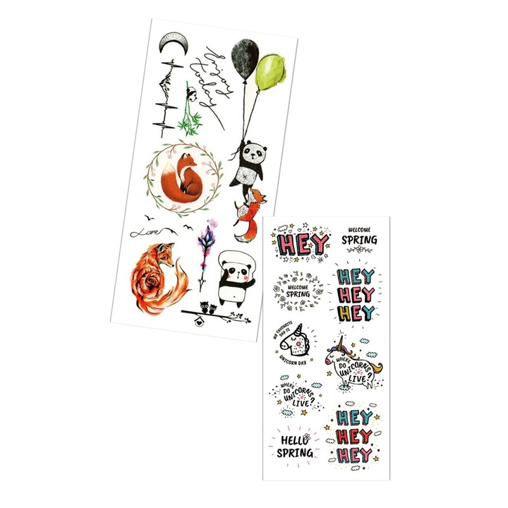 Set 2 tatuaje temporare- Enjoy today, Kids fun - panda & unicorns Posh Tattoos Romania