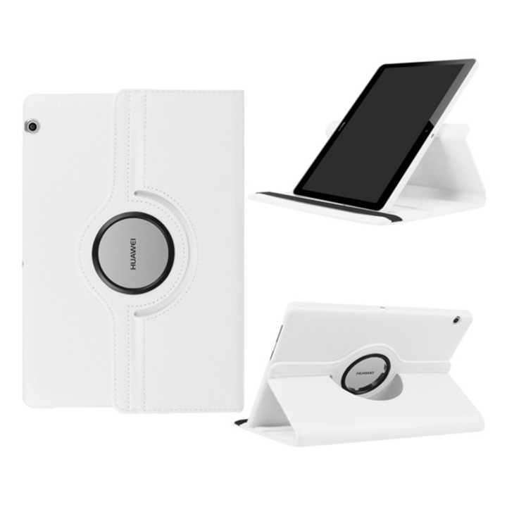 Husa Gigapack cu efect de piele, Huawei Mediapad T3 10 LTE, portret, FLIP, functie de suport de birou, rotativa la 360°, alb