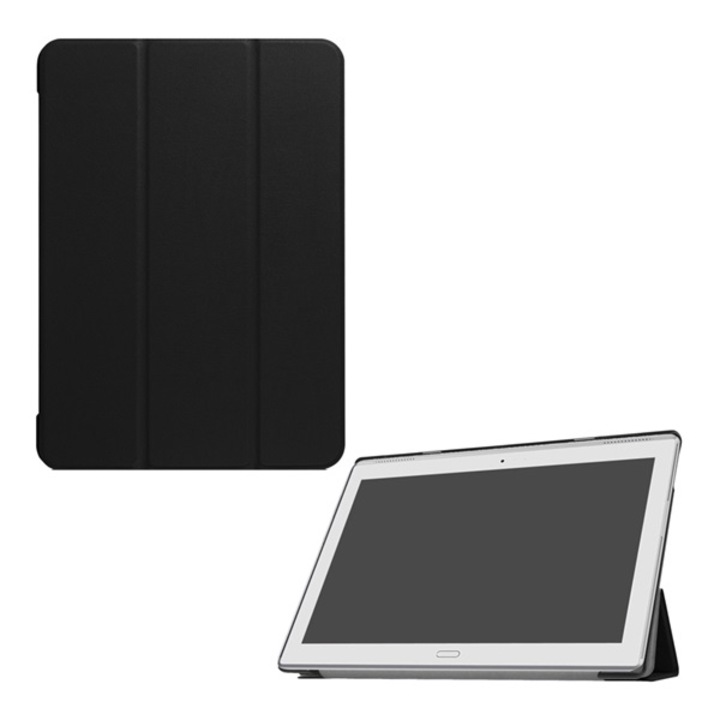 Gigapack Bőr hatású tok, Lenovo Tab 4 10 Plus (TB4-X704L), álló, FLIP, oldalra nyíló, TRIFOLD asztali tartó funkció, Fekete