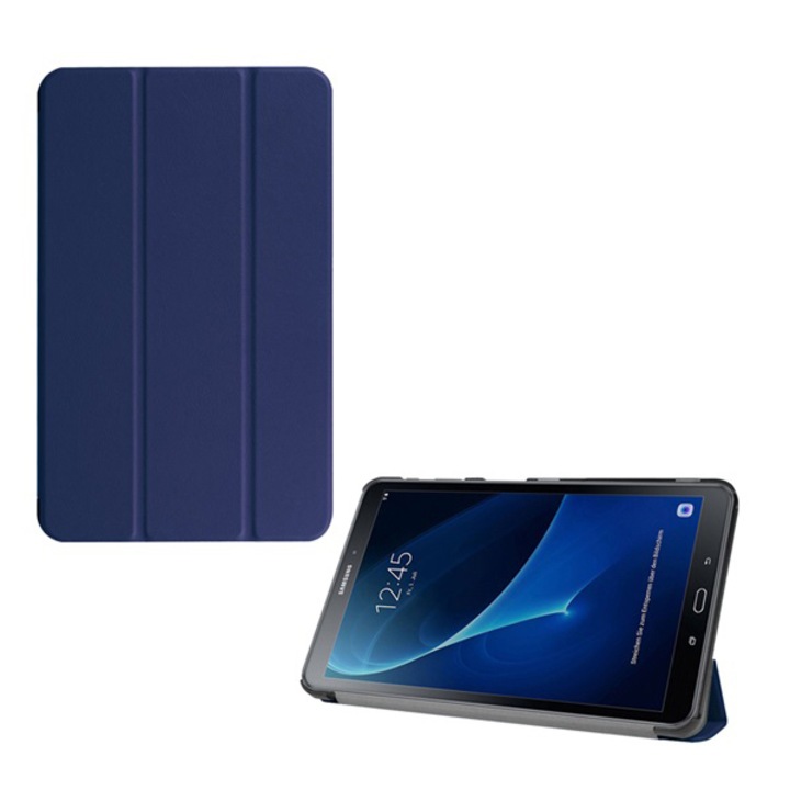 Husa tableta, Gigapack cu efect de piele, Samsung Galaxy Tab A 10.1 LTE (2016) SM-T585, portret, clapa activa, deschidere laterala, functie suport TRIFOLD pentru birou, albastru inchis