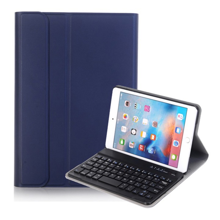 Gigapack Bőr hatású tok, Apple iPad mini 4, álló, FLIP, kivehető bluetooth billentyűzet, asztali tartó funkció, QWERTY, angol nyelvű, Sötétkék