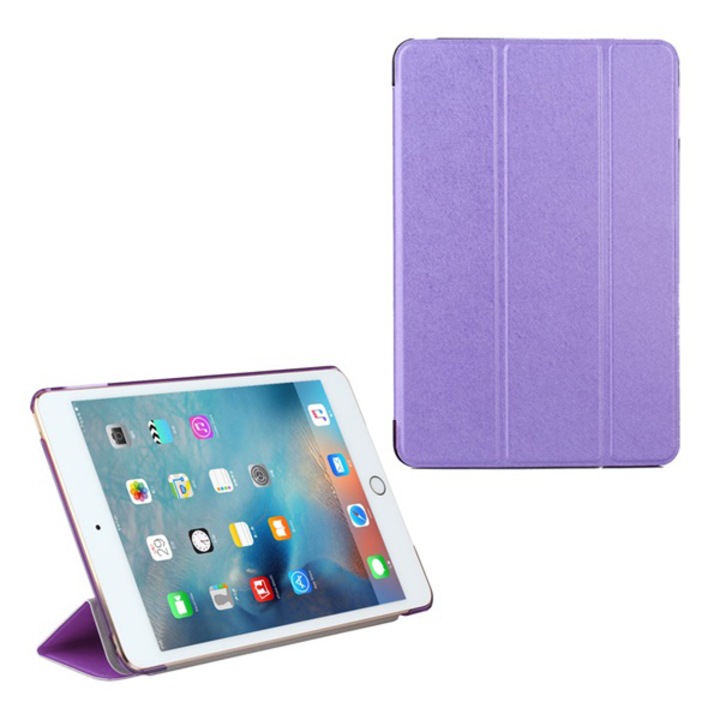 Gigapack Bőr hatású tok, Apple iPad 9.7 (2017) , álló, aktív flip, oldalra nyíló, TRIFOLD asztali tartó funkció, textil minta, Lila