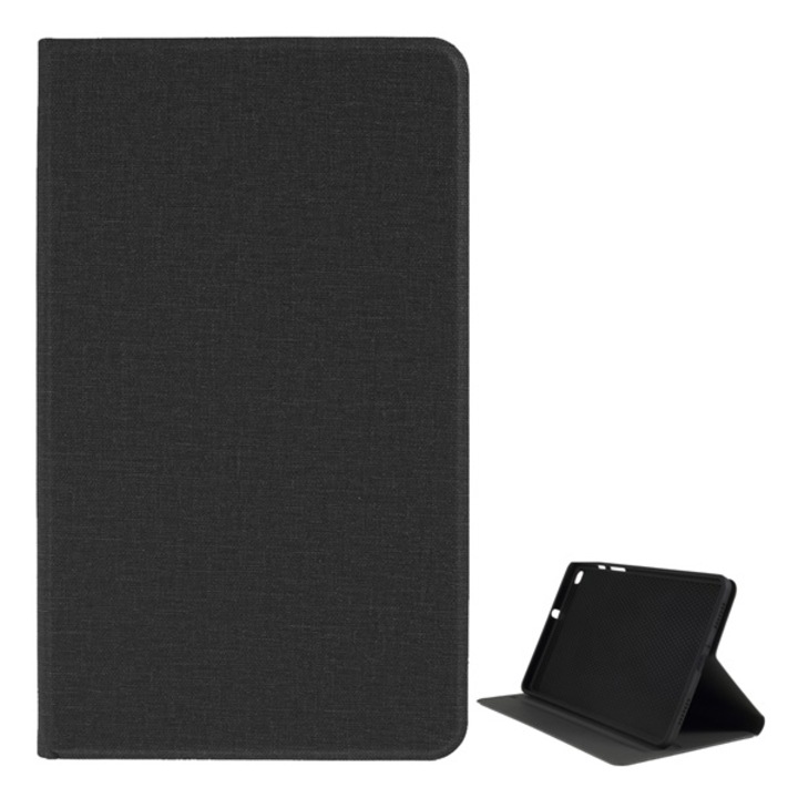 Gigapack Bőr hatású tok, Samsung Galaxy Tab A 8.0 WIFI (2019) SM-T290, álló, FLIP, oldalra nyíló, asztali tartó funkció, textil hatás, Fekete
