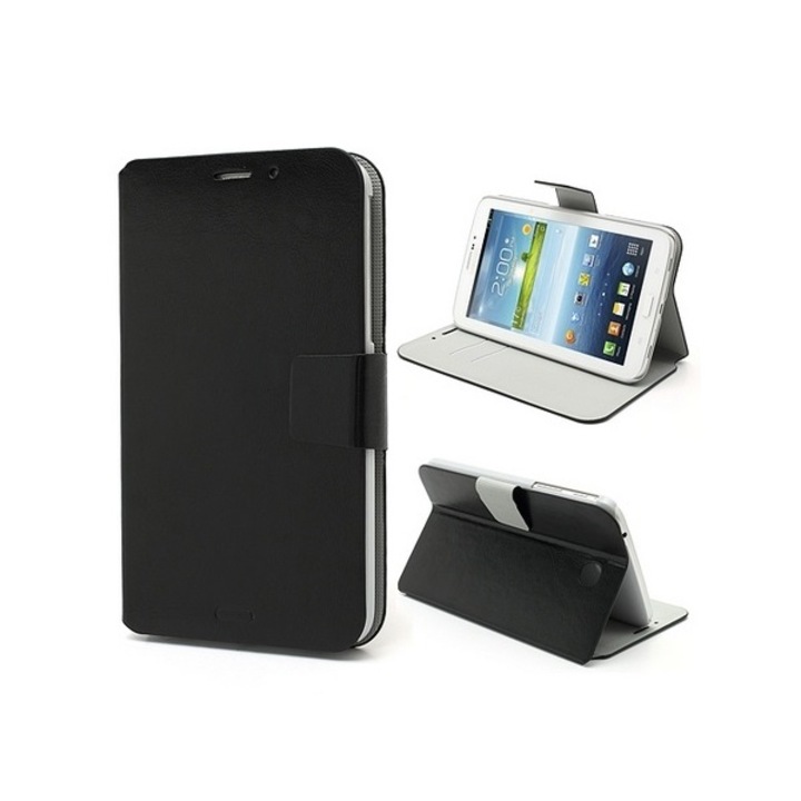 Gigapack Bőr hatású tok, Samsung Galaxy Tab3 7.0 (SM-T210, álló, FLIP, oldalra nyíló, asztali tartó funkció, Fekete