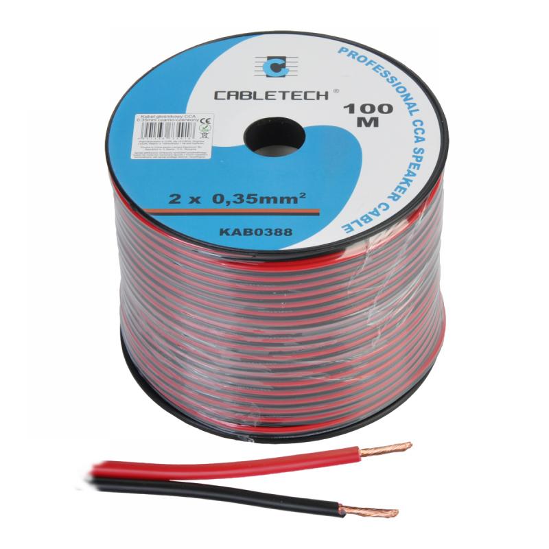 Cablu Difuzor Cabletech, CCA, 2 x 0.35 mm2, Rola 100 metri, Negru-Rosu