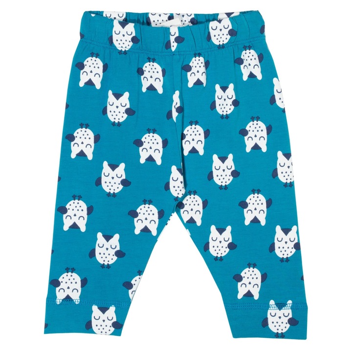Pantaloni albastri pentru bebelusi, din bumbac organic, Owl leggings blue, Multicolor