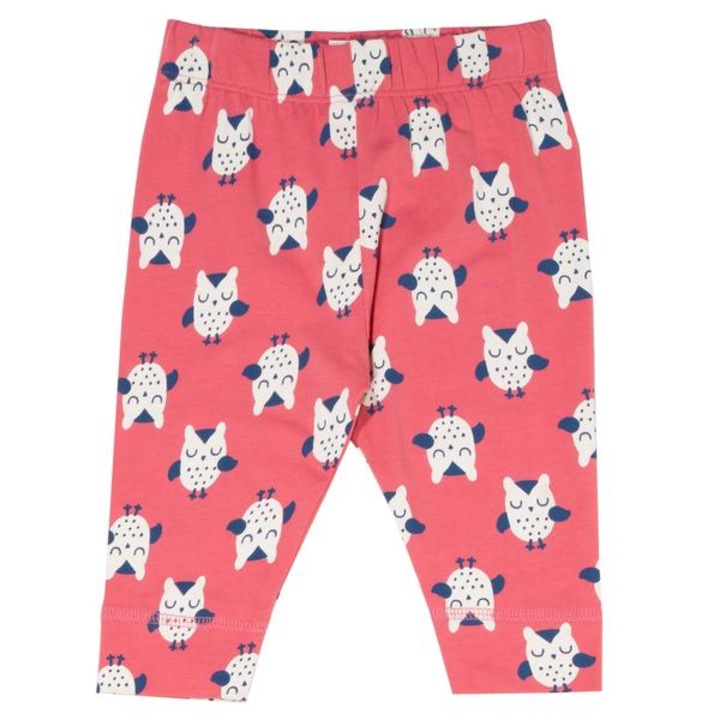 Pantaloni roz pentru bebelusi, din bumbac organic, Owl leggings pink, Multicolor