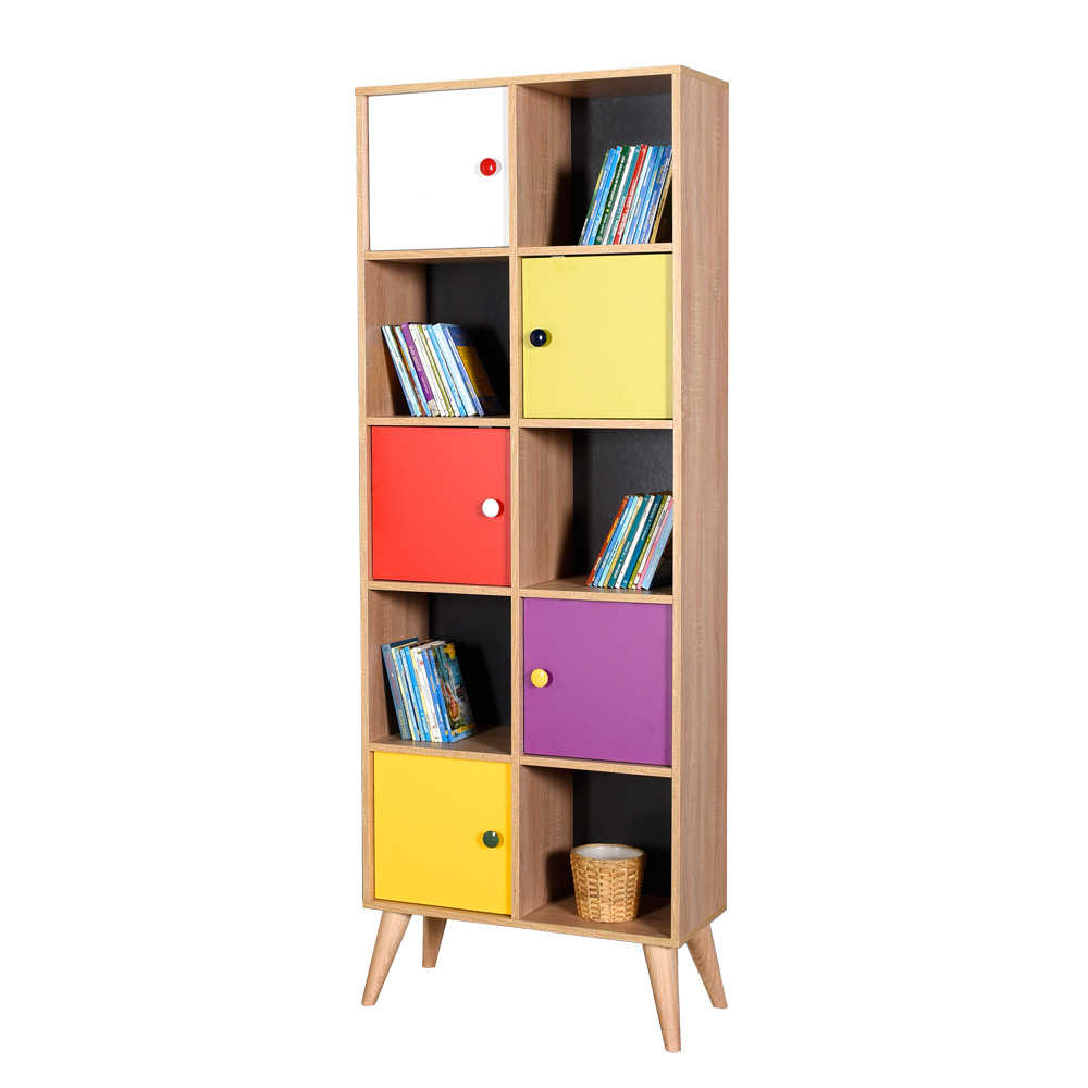 Biblioteca Adore Rainbow, 10 rafturi, Multicolor - Sonoma, 67x185x30 Cm