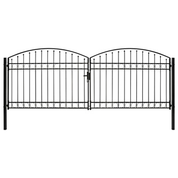 Poarta dubla de gard, cu arcada, vidaXL, 400 x 150 cm, Otel, Negru Poarta dubla de gard, cu arcada, vidaXL, 400 x 150 cm, Otel, Negru