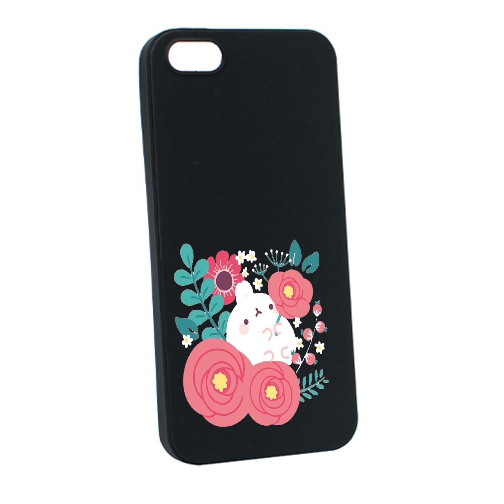 Husa Apple iPhone SE / 5S / 5, Rabbit in flowers, rezistenta la uzura, anti-alunecare, din silicon Premium, B686