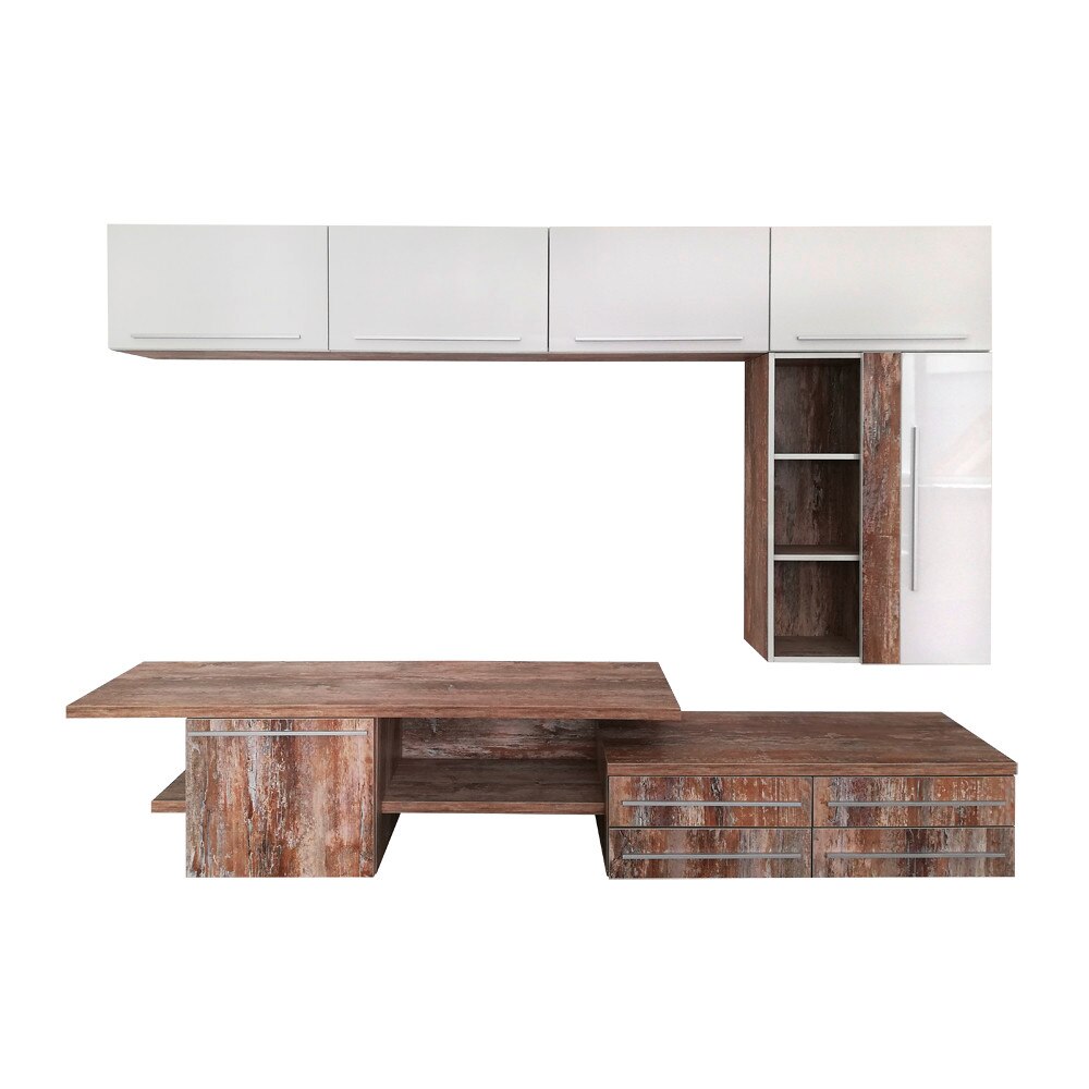 Biblioteca Estella lux, modulara, pal Country brown / usi MDF Alb , 300 x 49 x 200 cm