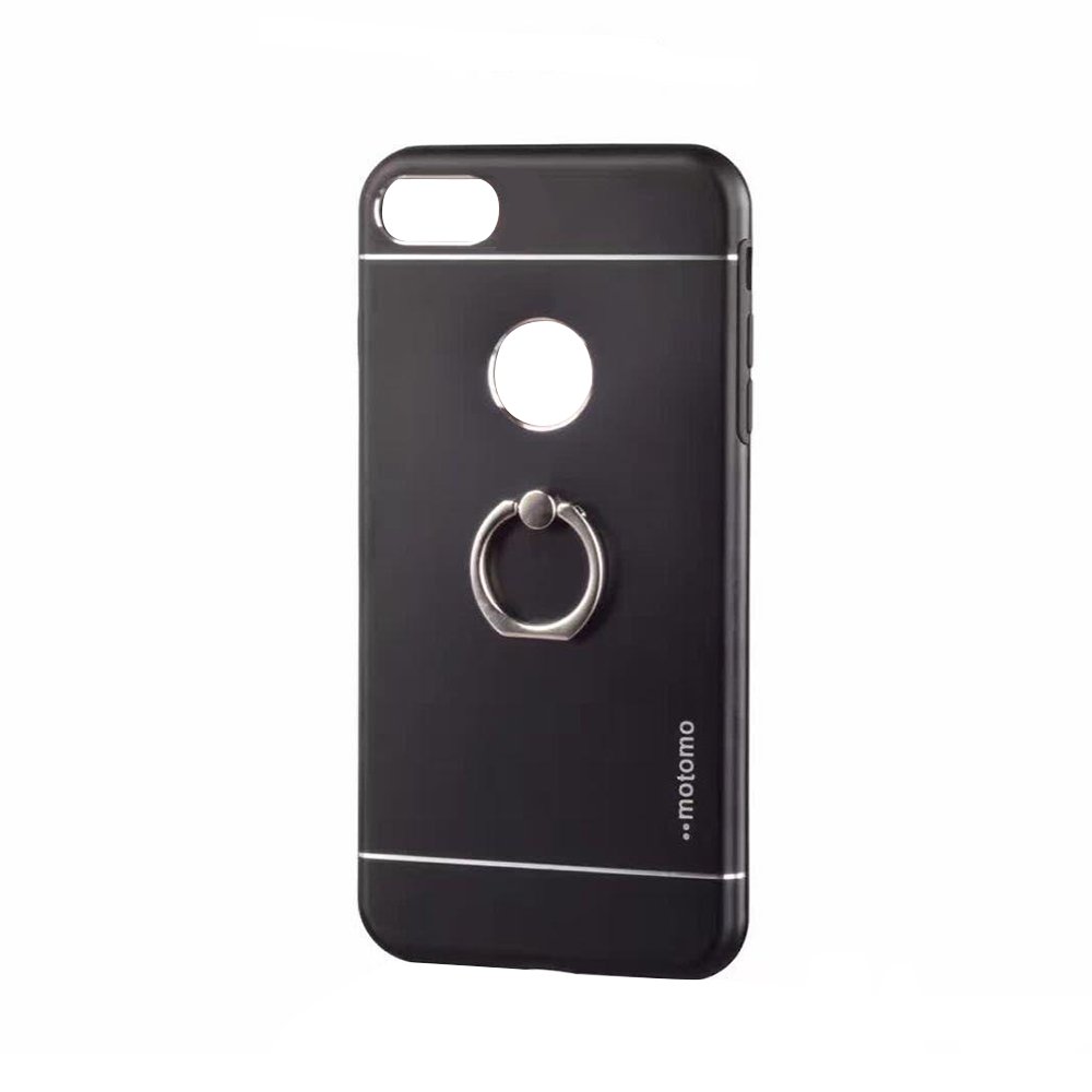 Carcasa Motomo Metal iPhone 7, margini flexibile, inel stand atasat, Black