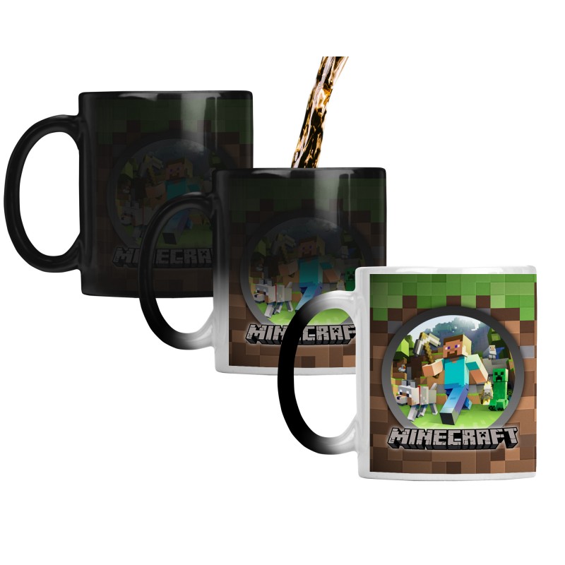 Cana Minecraft Steve , Wolf & Creeper Termosensibila , 330ml , mug64, Multicolor