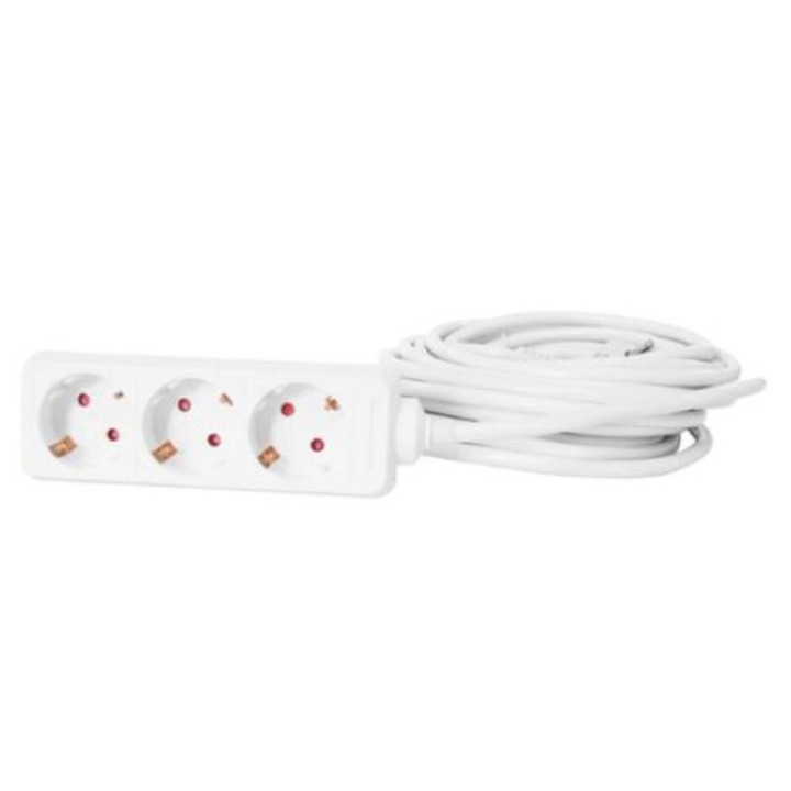 Prelungitor, distribuitor triplu, Curent maxim 10/16 A, protectie la pamant, 1,4m, alb