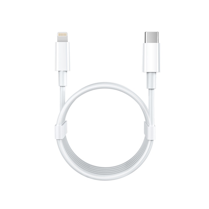 Кабел за зареждане и данни, съвместим с Apple iPhone USB Type-C към Lightning, 1 м, бял