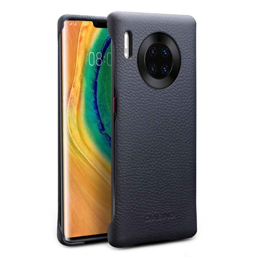 Husa Huawei Mate 30 Pro, Qialino Litchi, slim din piele moale de bovina, tip back cover, culoare Albastru