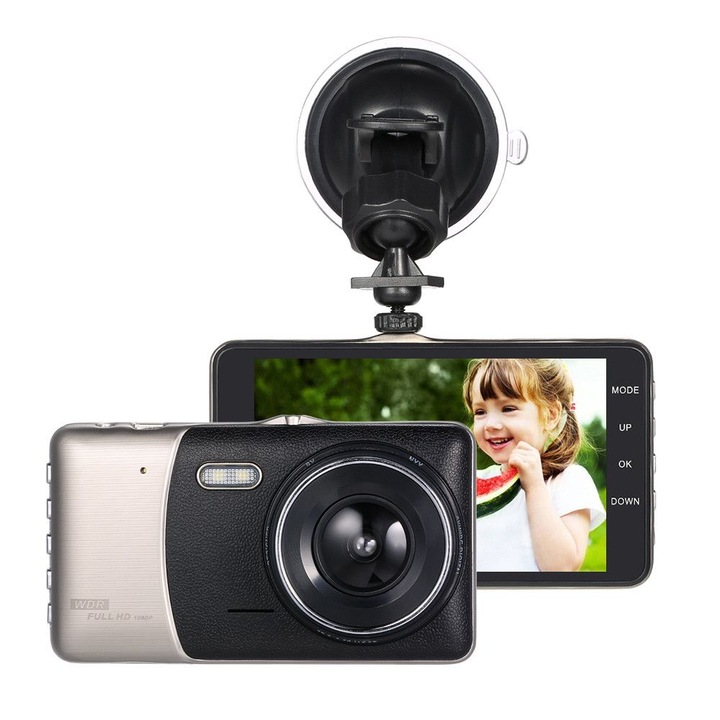 Комплект от 2 DVR камери за кола IdealSTORE, 3,5 инча меню на румънски, запис отпред-зад, функция за камера за заден ход