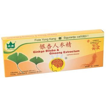 Supliment alimentar Ginkgo Biloba si Ginseng Extractum, 10 fiole Supliment alimentar Ginkgo Biloba si Ginseng Extractum, 10 fiole