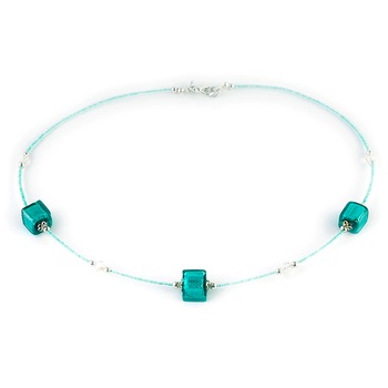 Colier CUBICO 3 verde Tiffany cu argintiu din sticla de Murano, 45 cm, Bijuterii Original Murano Colier CUBICO 3 verde Tiffany cu argintiu din sticla de Murano, 45 cm, Bijuterii Original Murano