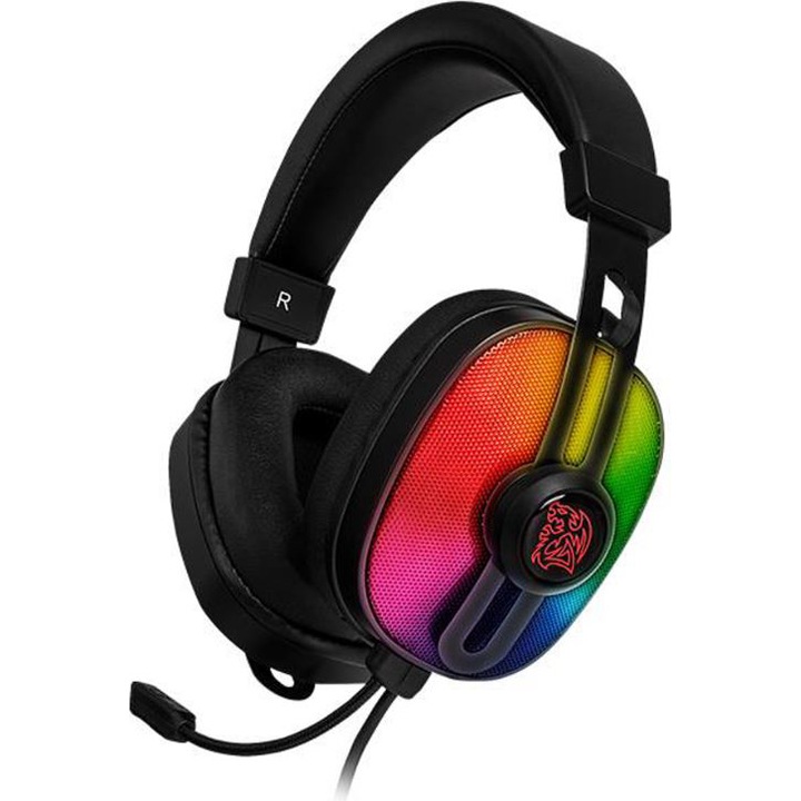 Thermaltake eSPORTS Pulse G100 gamer headset, RGB világítás, USB és 2x 3,5 mm-es jack, fekete