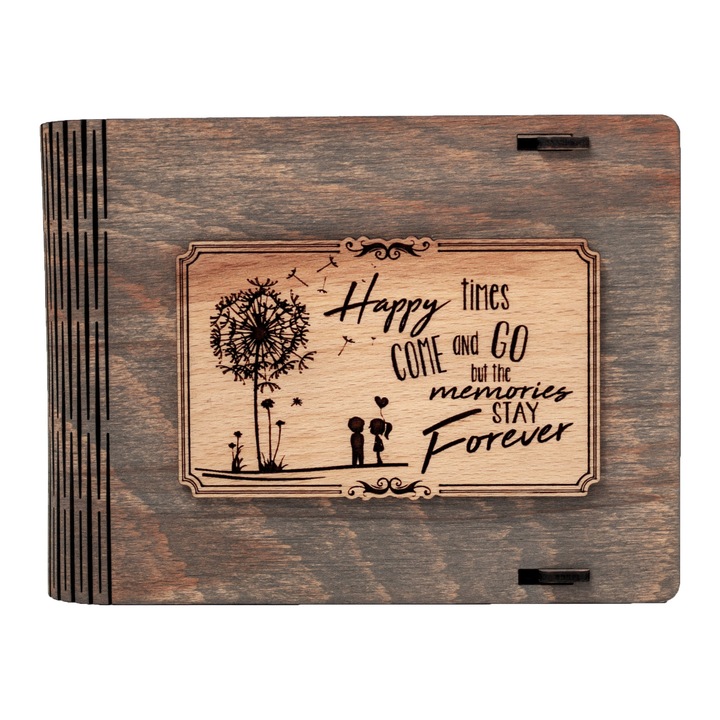 Cutie medie din lemn pentru stick USB VintageBox personalizata prin gravare model "Papadie" culoare gri