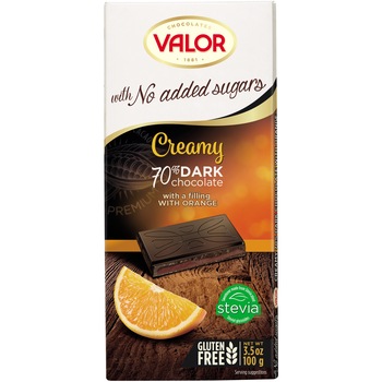 Ciocolata neagra 70% cu portocale, fara gluten Valor, 100g Ciocolata neagra 70% cu portocale, fara gluten Valor, 100g