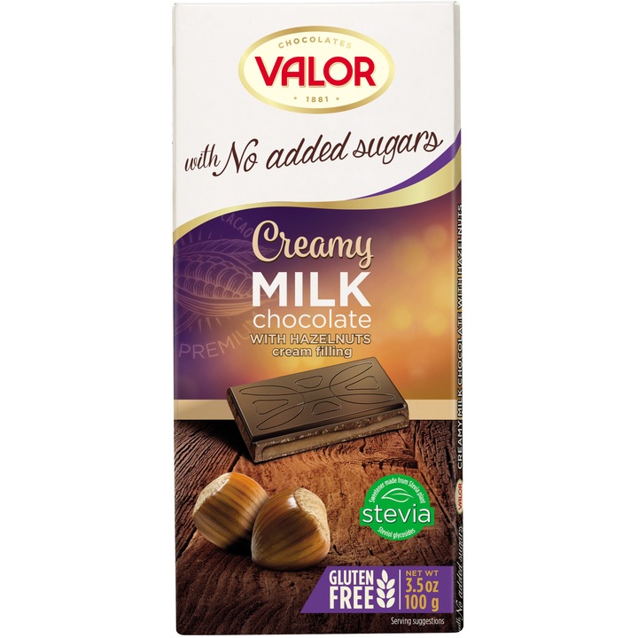 Ciocolata cu lapte si crema alune de padure, fara gluten Valor, 100g