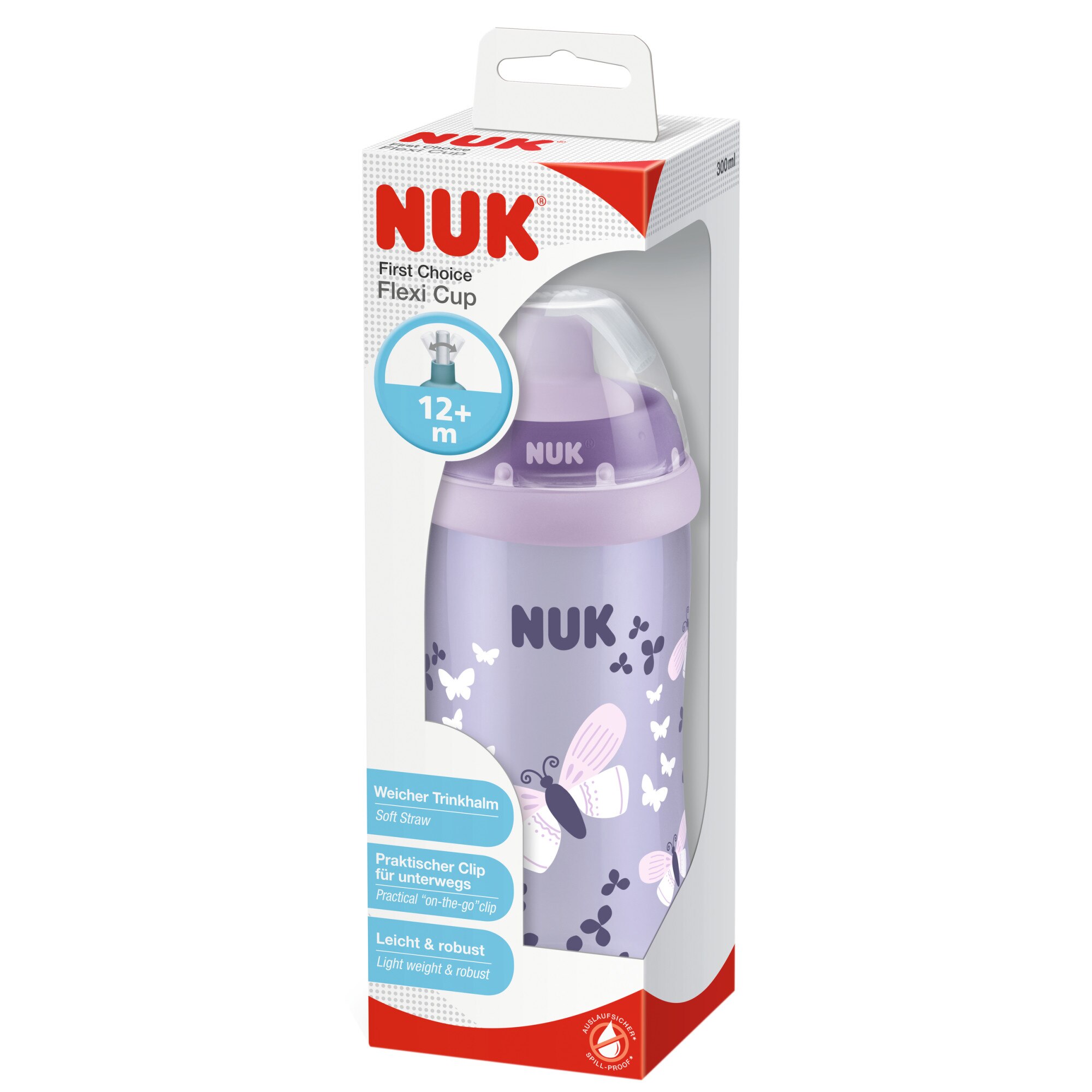 Cana NUK Flexi cu pai moale, 12 luni+, 300 ml, Mov