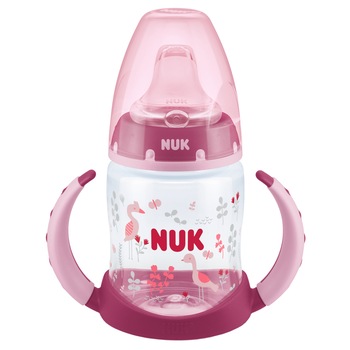 Biberon NUK cu toarte si tetina de invatare, 6 luni+, 150 ml, Roz Biberon NUK cu toarte si tetina de invatare, 6 luni+, 150 ml, Roz