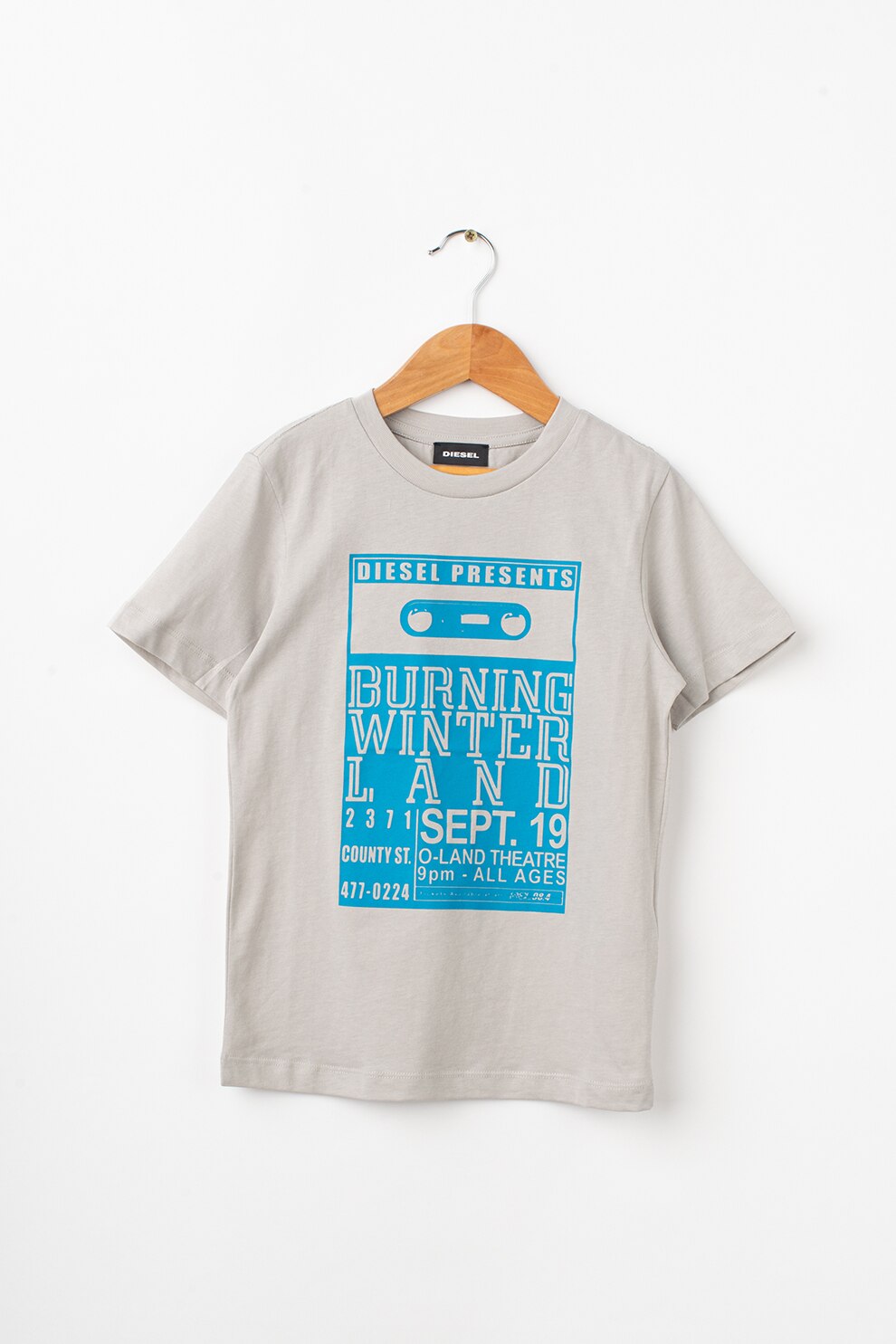 Diesel, Tricou slim fit din bumbac cu imprimeu grafic, Gri deschis/Albastru, 132 CM