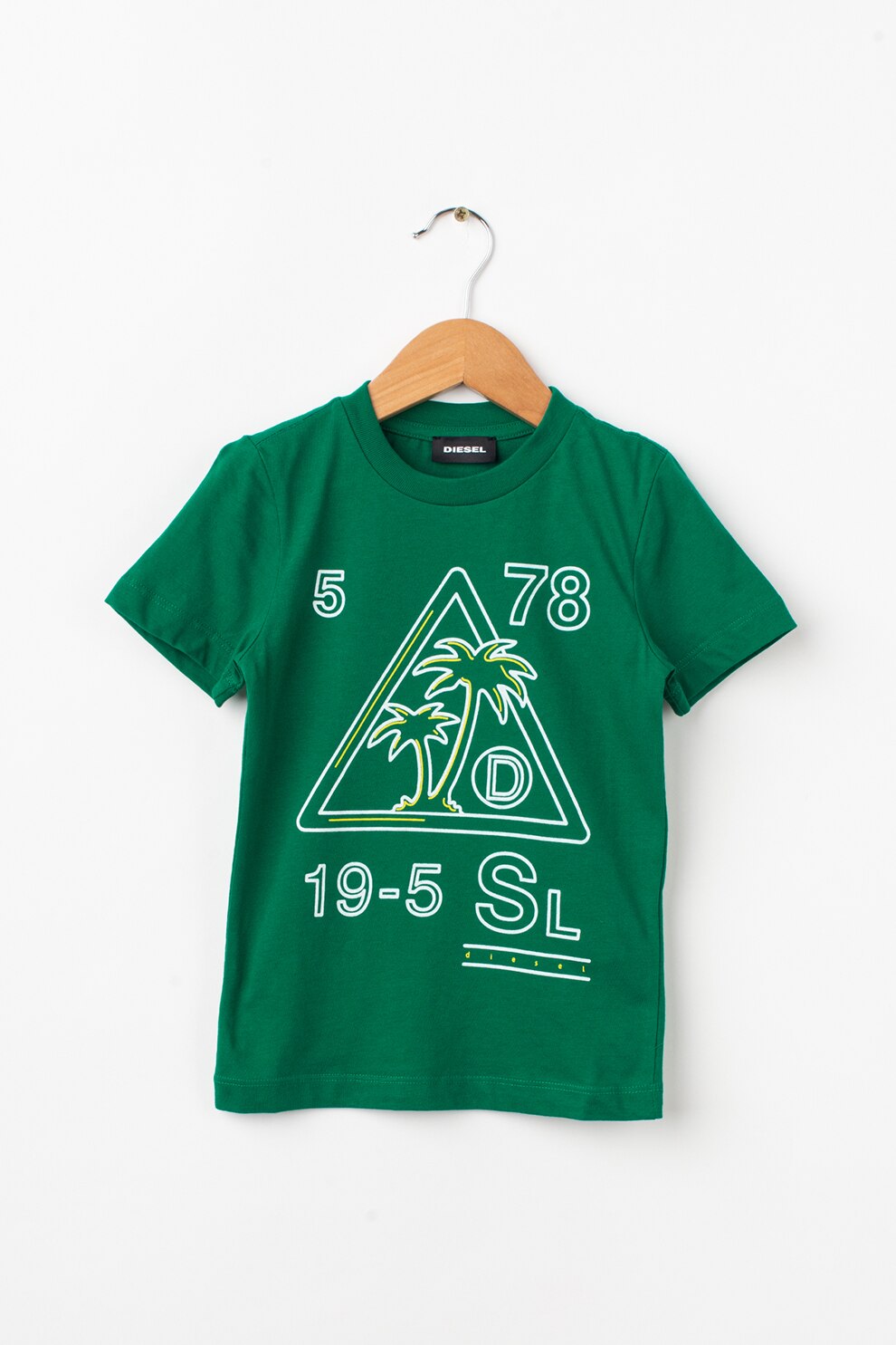 Diesel, Tricou cu imprimeu grafic, Verde/Alb prafuit