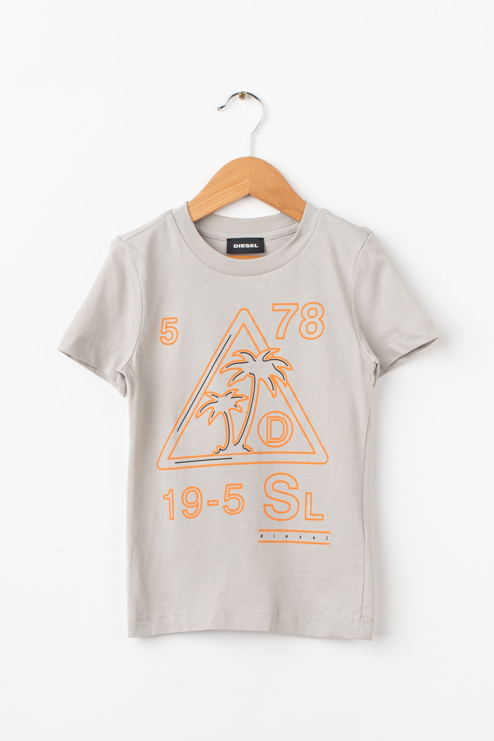 Diesel, Tricou cu imprimeu grafic, Gri deschis/Oranj/Negru