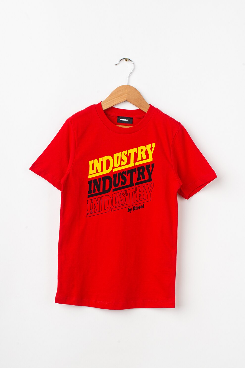 Diesel, Tricou cu imprimeu text, Rosu/Negru/Galben, 144 CM