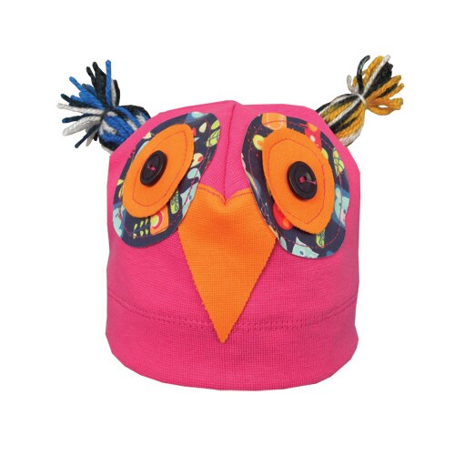 Fes Piticot C203 din tricot model bufnita cu ochi aplicati si urechi din fire, Ciclamen