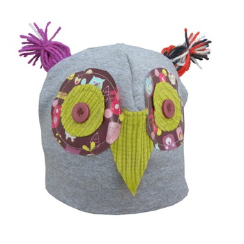 Fes Piticot C203 din tricot model bufnita cu ochi aplicati si urechi din fire, Gri Fes Piticot C203 din tricot model bufnita cu ochi aplicati si urechi din fire, Gri