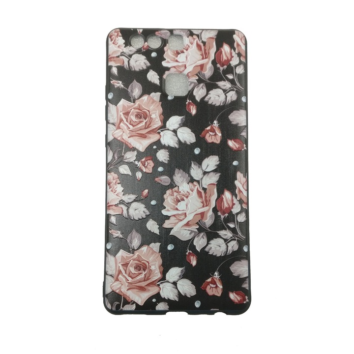 Husa compatibila cu Huawei P8 Lite 2017, Trandafiri 3D in relief, Negru