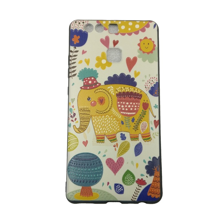 Husa compatibila cu Huawei P9, Elefant 3D in relief, Crem