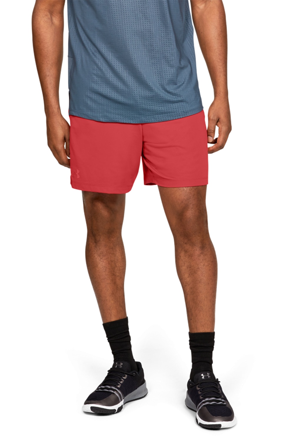 Under Armour, Pantaloni scurti cu insertii de plasa, pentru fitness MK1, Rosu