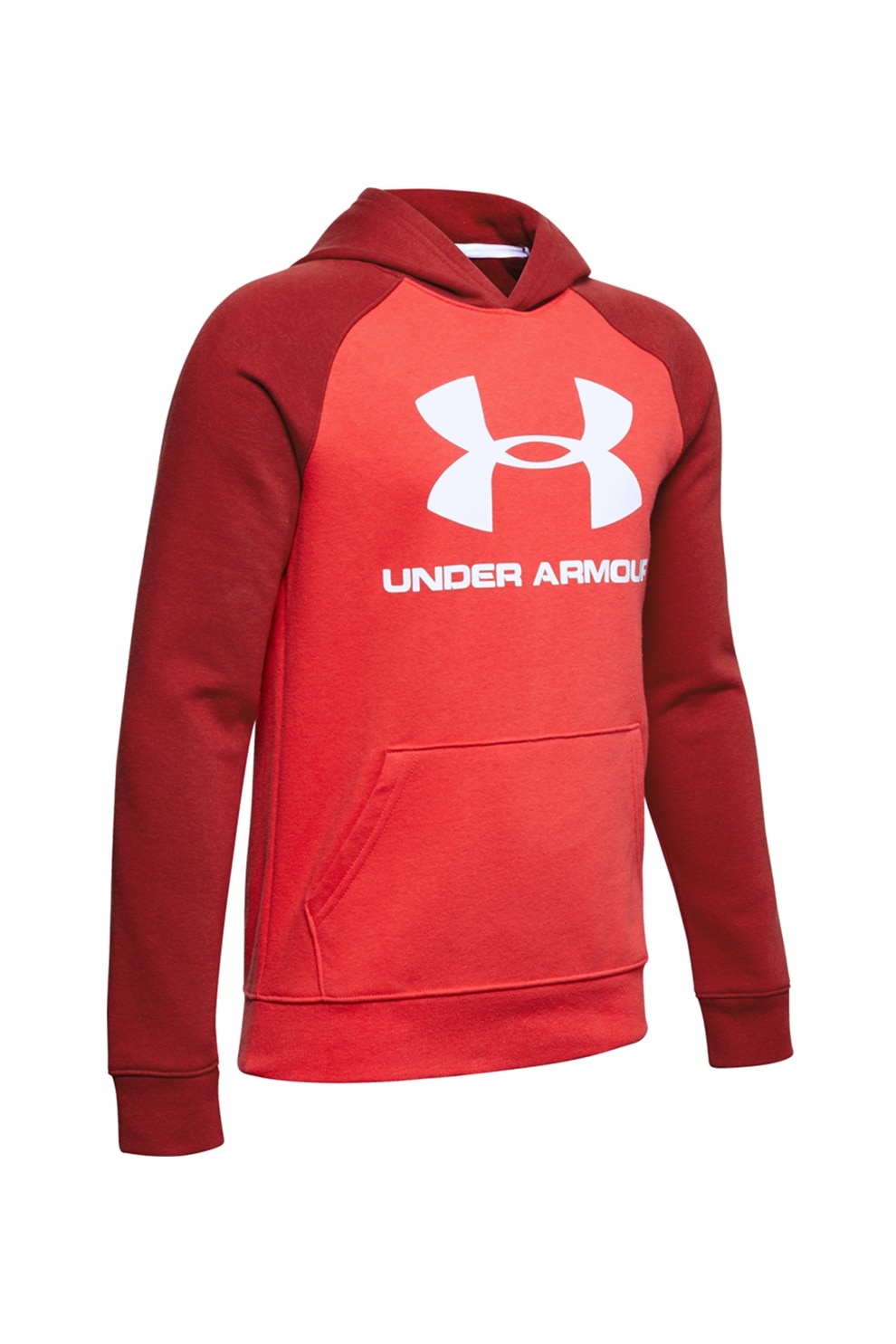 Under Armour, Hanorac cu buzunar kangaroo si maneci raglan Rival, Rosu/Rosu inchis