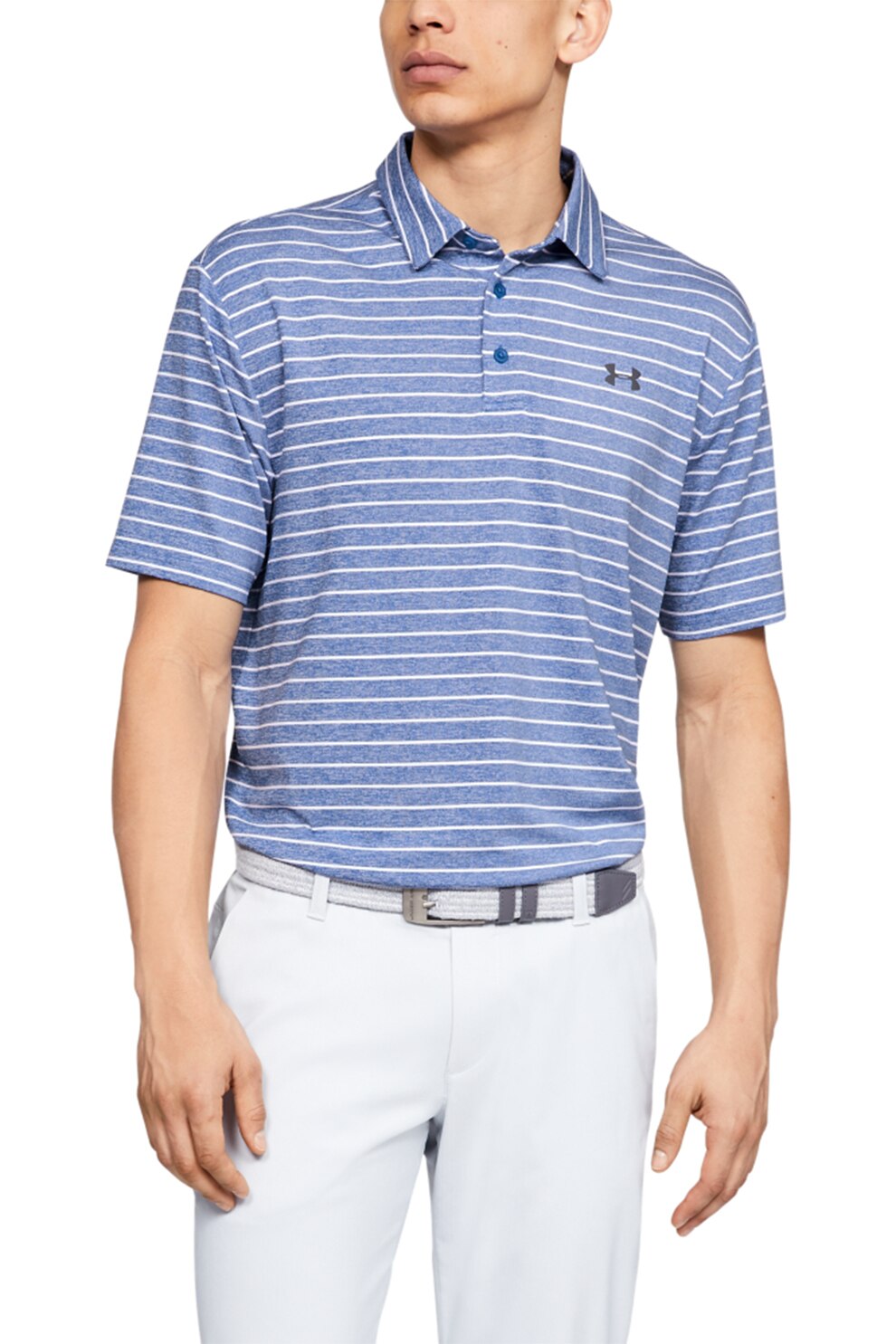 Under Armour, Tricou polo cu dungi, pentru golf Playoff, Albastru/Alb