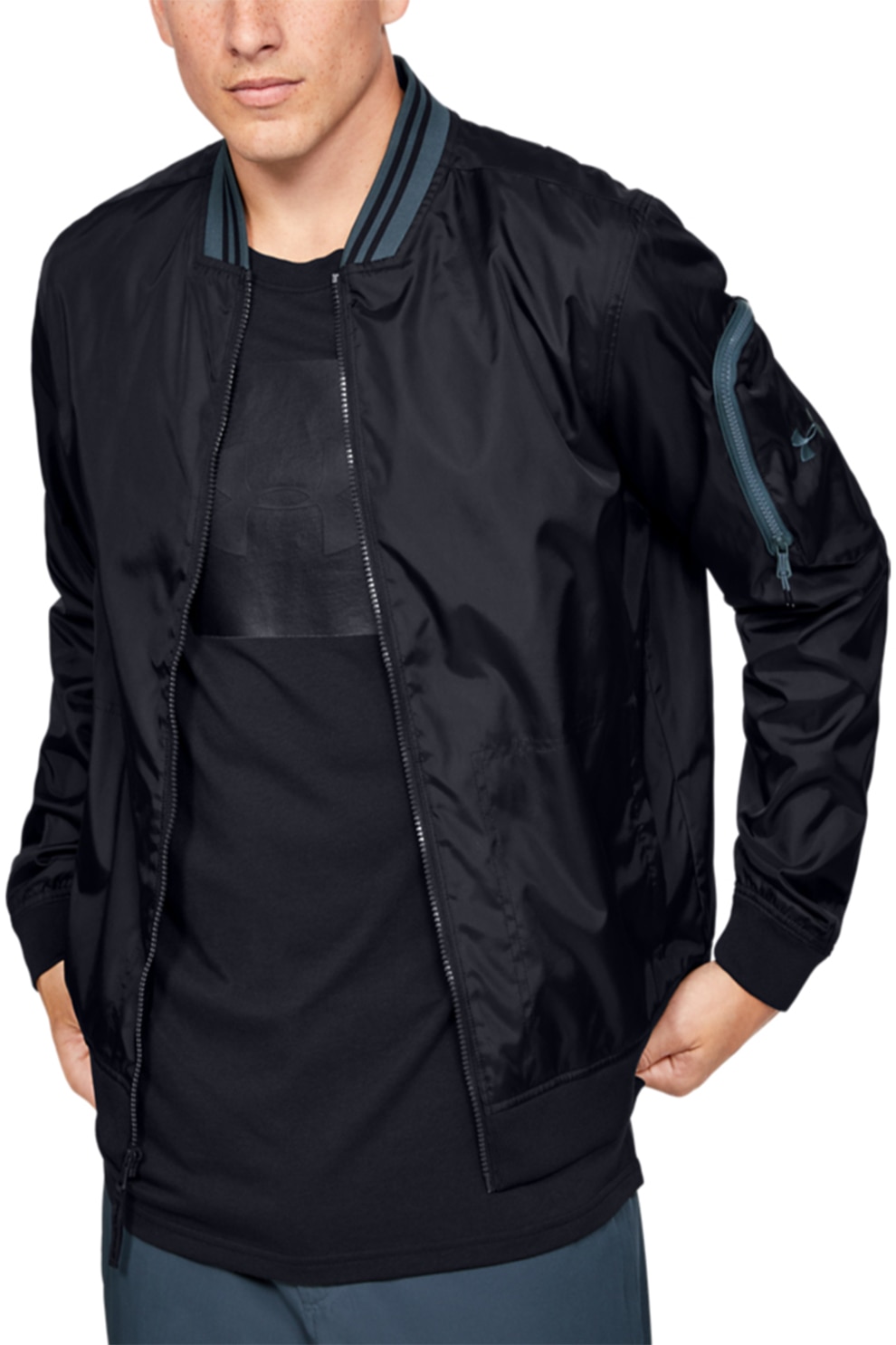 Under Armour, Jacheta bomber pentru antrenament Unstoppable, Negru/Gri, S