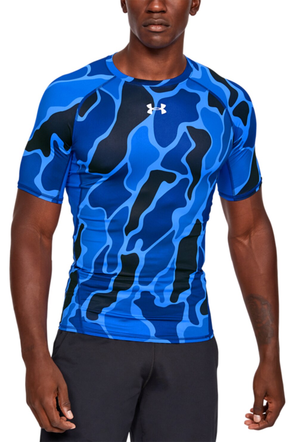 Under Armour, Tricou cu imprimeu, pentru antrenament, Albastru royal/Gri
