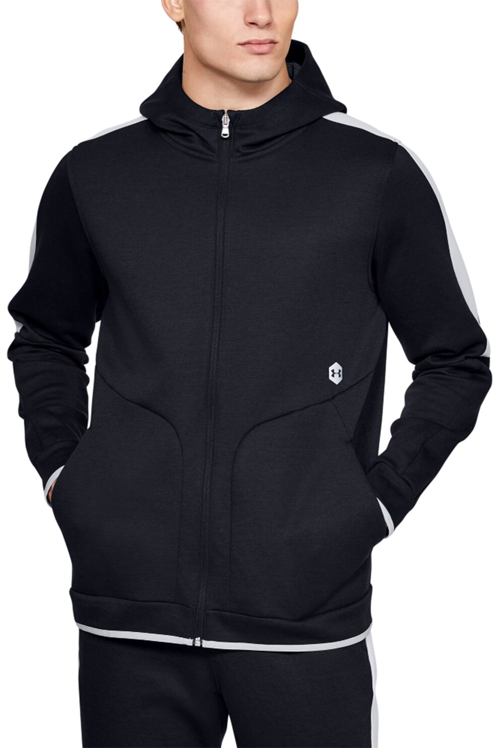 Under Armour, Hanorac lejer cu fermoar, pentru fitness Athlete Recovery, Negru