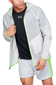 Under Armour, Jacheta cambrata pliabila, pentru alergare Qualifier, Gri deschis/Verde lime Under Armour, Jacheta cambrata pliabila, pentru alergare Qualifier, Gri deschis/Verde lime