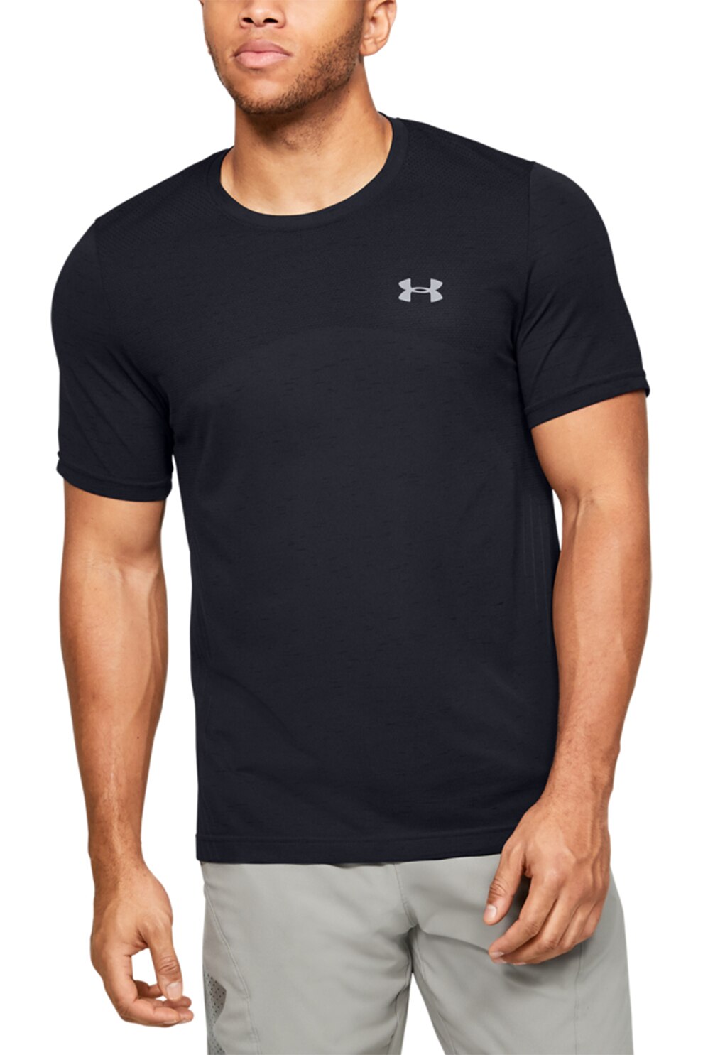 Under Armour, Tricou cu decolteu la baza gatului, fara cusaturi, pentru fitness, Negru