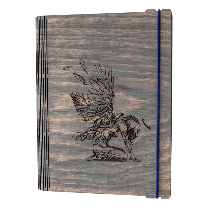 Agenda din lemn A5 VintageBox personalizata prin gravura model "Inger"culoare gri