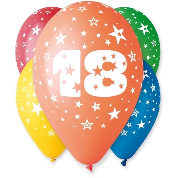 Set 5 baloane latex, 18 multicolor, 30 cm